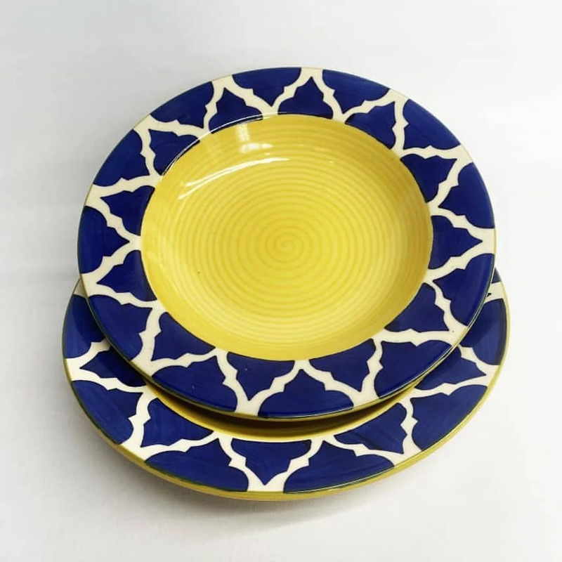 Big Moroccan Yellow-Blue Pasta Plates (Set of 2)