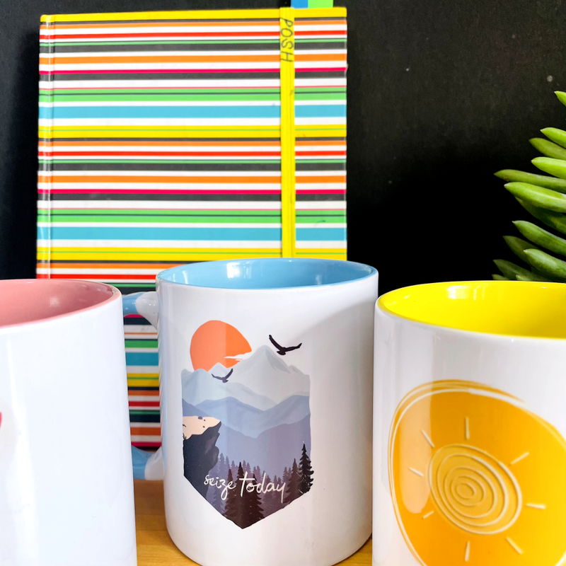 Pastel Blue Coffee MUG “Seize Today"